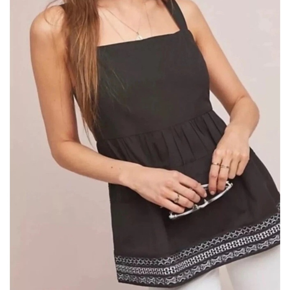 Anthropologie Amit Aggarwal‎ - XS Olivia Embroidered Black Top Blouse Boho